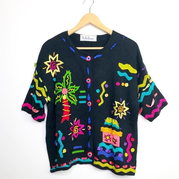BELLE Pointe vintage black embroidered cardigan - Picture 1 of 8